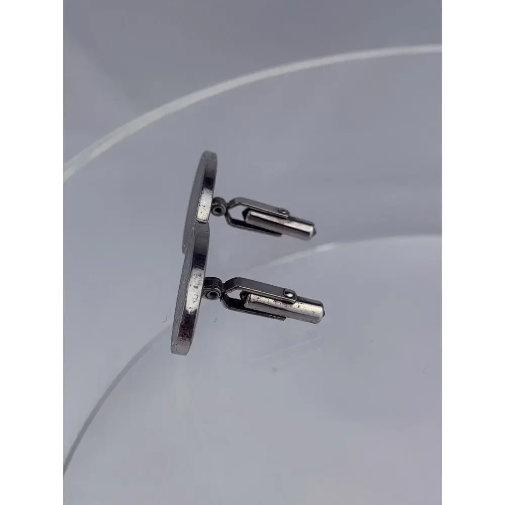 Simple Brushed Face Sterling Silver Cufflinks Large Oval Modern Destino Vintage